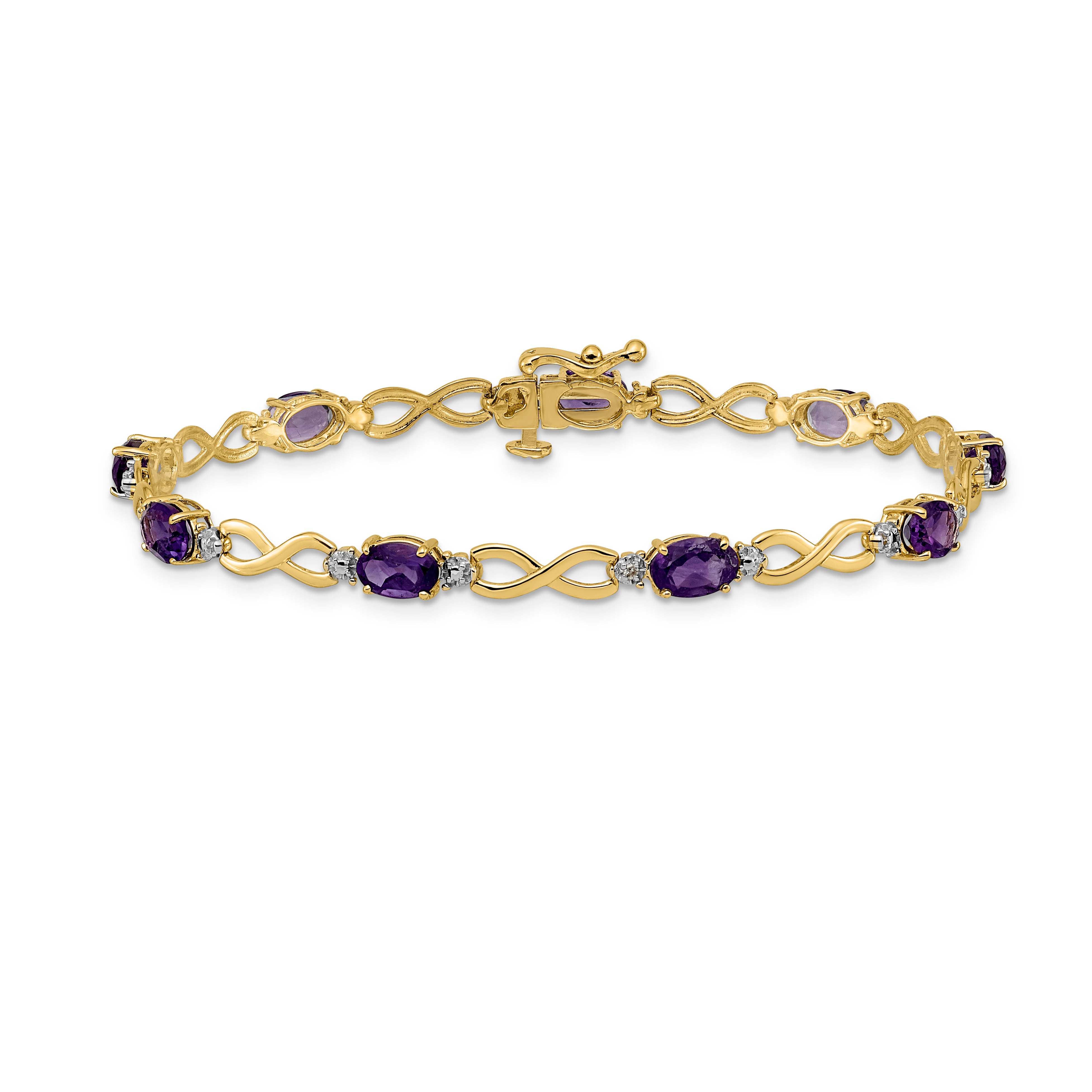14k Complete Oval Amethyst and Diamond Infinity Link 7 inch Bracelet BM4494
