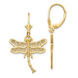 14k Dragonfly with Filigree Wings Dangle Leverback Earrings TM750