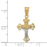 14K Two-tone INRI Fleur de Lis Crucifix Charm D3675