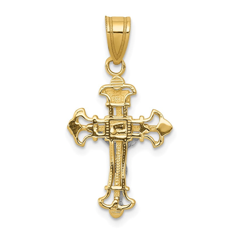 14K Two-tone INRI Fleur de Lis Crucifix Charm D3675