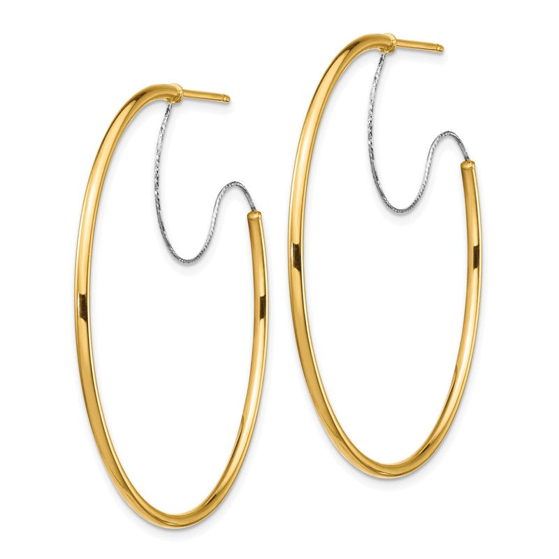 14K Two-Tone Large 2x45mm D/C Wire Polished Hoop Earrings TF1642