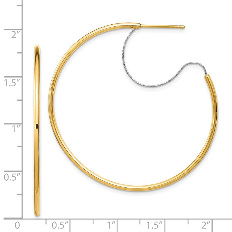 14K Two-Tone Large 2x45mm D/C Wire Polished Hoop Earrings TF1642