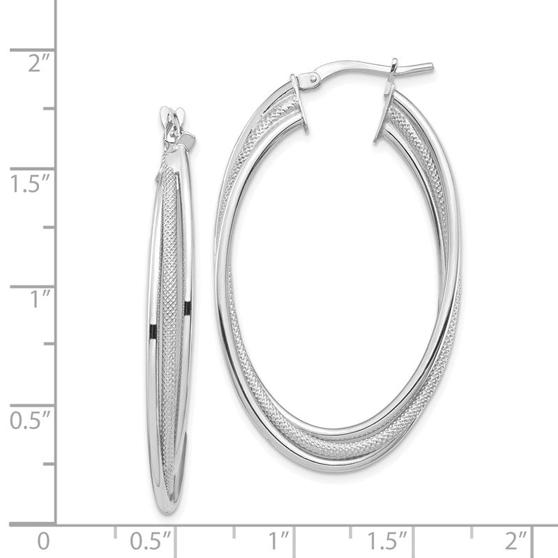 14k White Gold Polished and Textured Twisted Fancy Oval Hoop Earrings TF1351W