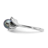 14k White Gold 6mm Black Freshwater Cultured Pearl and 1/15 carat A Diamond Ring Y2015BP/A