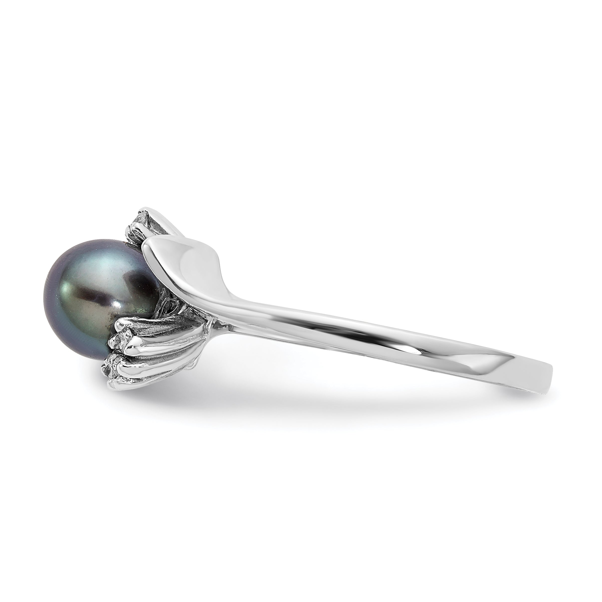 14k White Gold 6mm Black Freshwater Cultured Pearl and 1/15 carat A Diamond Ring Y2015BP/A