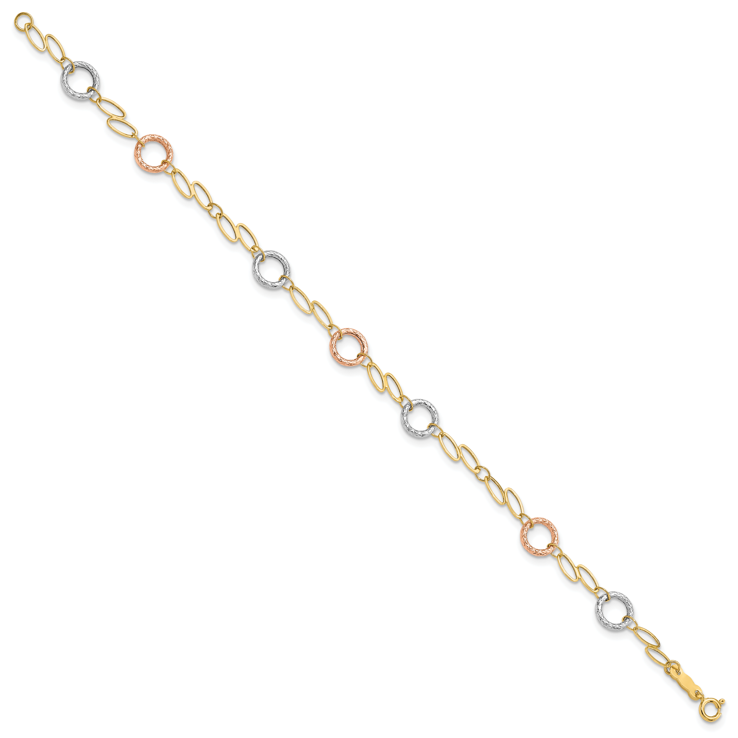 14k Tri-color Polished and Textured Round Circles and Ovals 18 inch Necklace SF1840