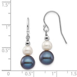 14k White Gold 6-9mm Black and White Semi-round Freshwater Cultured Pearl Graduated Dangle Earrings XF438E