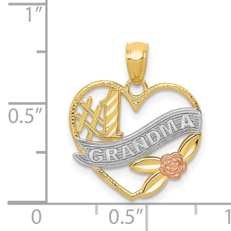 14k Two-tone with White Rhodium #1 GRANDMA Heart Pendant K2672
