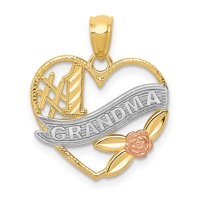 14k Two-tone with White Rhodium #1 GRANDMA Heart Pendant K2672