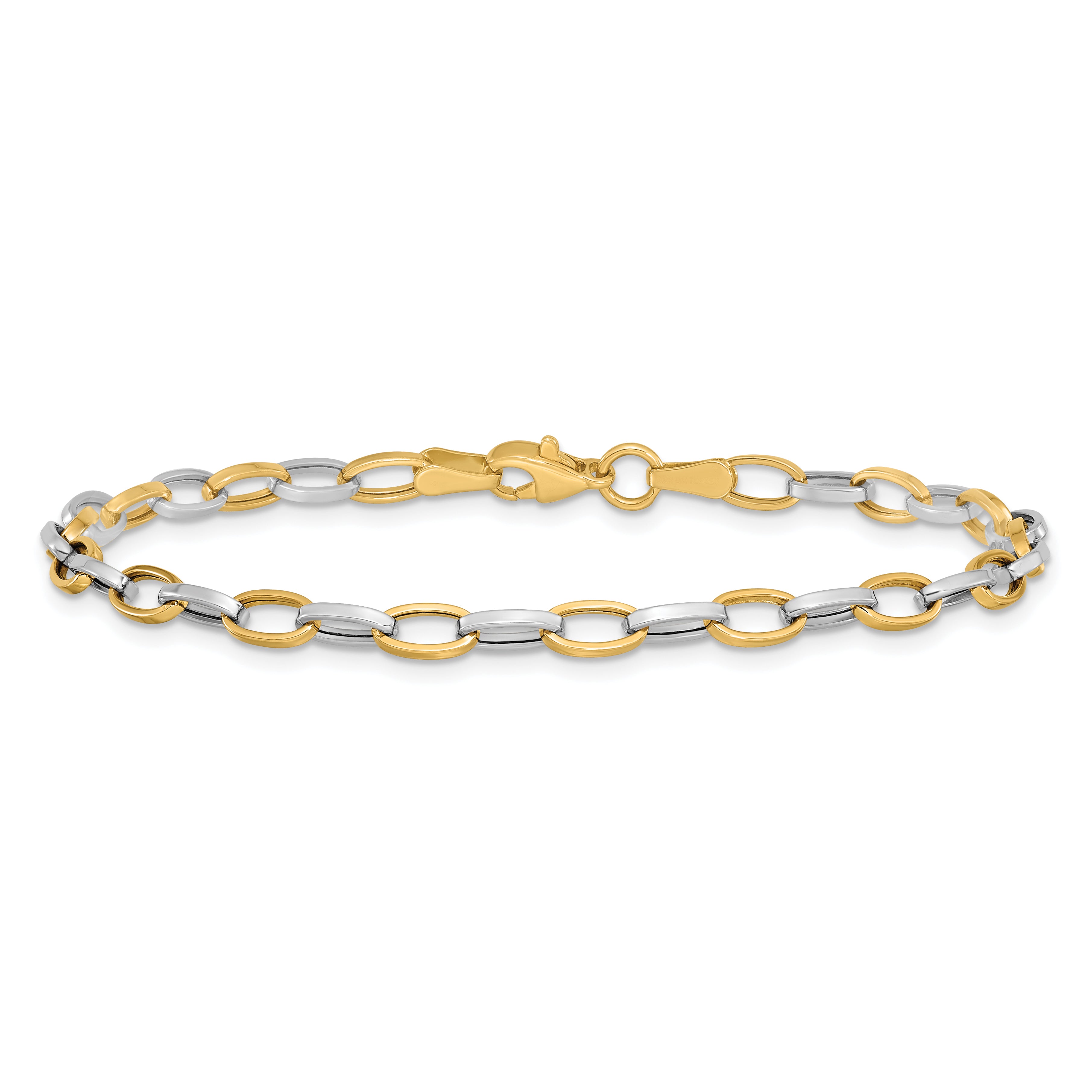 14k Two-tone Polished Oval Cable Link 7.25 inch Bracelet FB1390