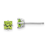 14k White Gold 4mm Square Step-Cut Peridot Post Earrings XE60WPE
