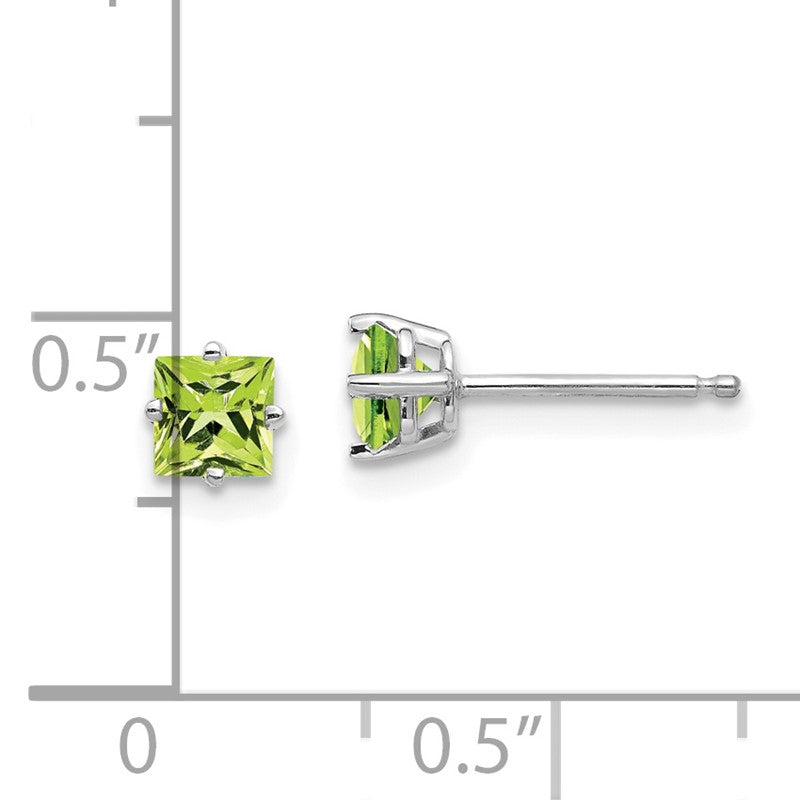 14k White Gold 4mm Square Step-Cut Peridot Post Earrings XE60WPE