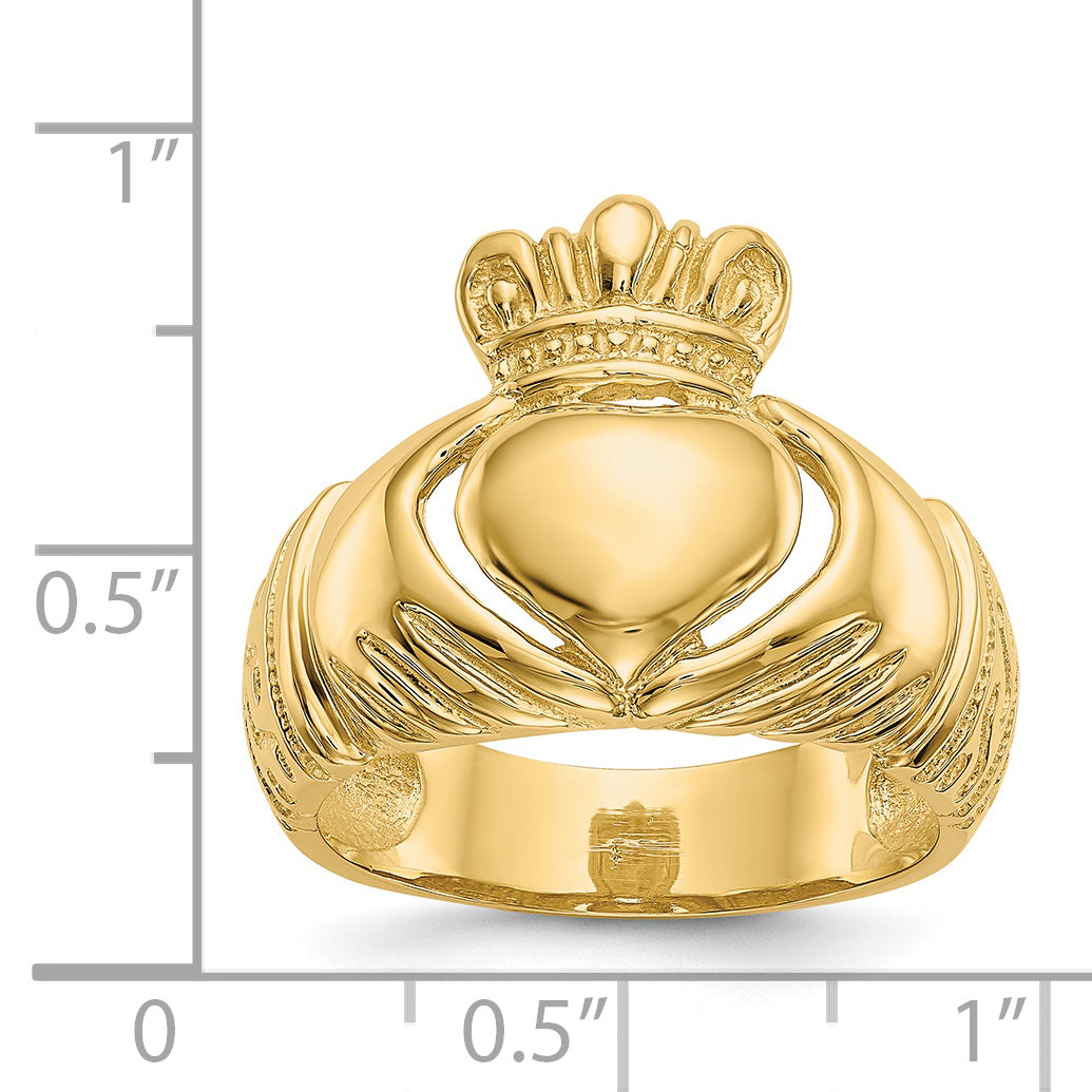 14k Polished Mens Domed Claddagh Ring D983
