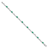 14k White Gold Complete Diamond and Oval Emerald Twisted Link 7 inch Bracelet BM4475