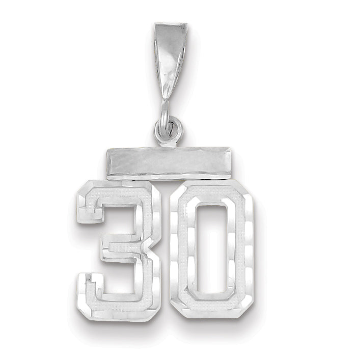 14kw Small Brushed Diamond-cut Number 30 Charm WSN30