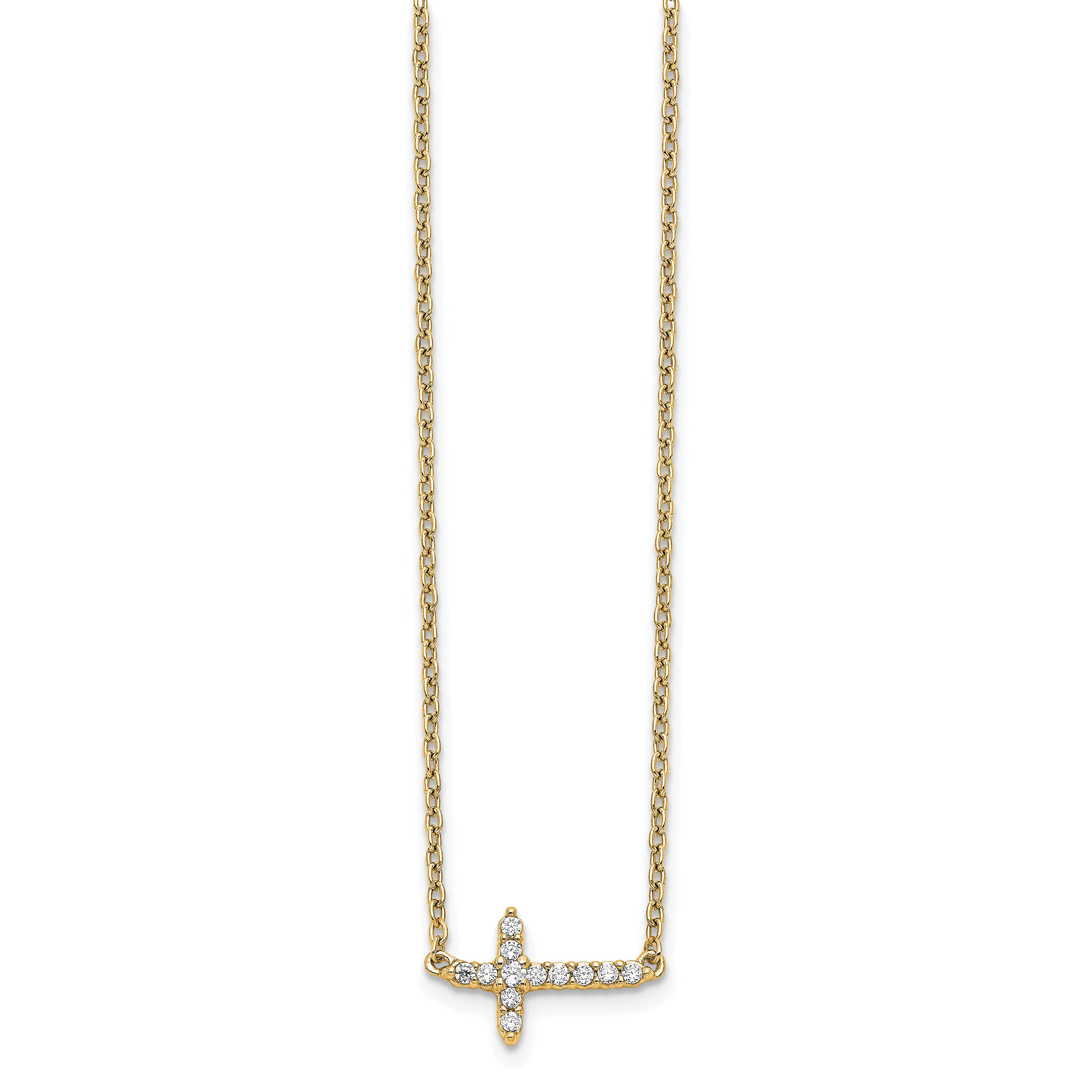 14k White Gold 1/10 carat Diamond Sideways Cross 18 inch Necklace PM4692