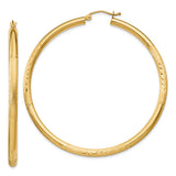 14k 3x55mm Satin Diamond-cut Round Tube Hoop Earrings TC296