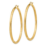 14k 3x55mm Satin Diamond-cut Round Tube Hoop Earrings TC296