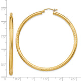 14k 3x55mm Satin Diamond-cut Round Tube Hoop Earrings TC296