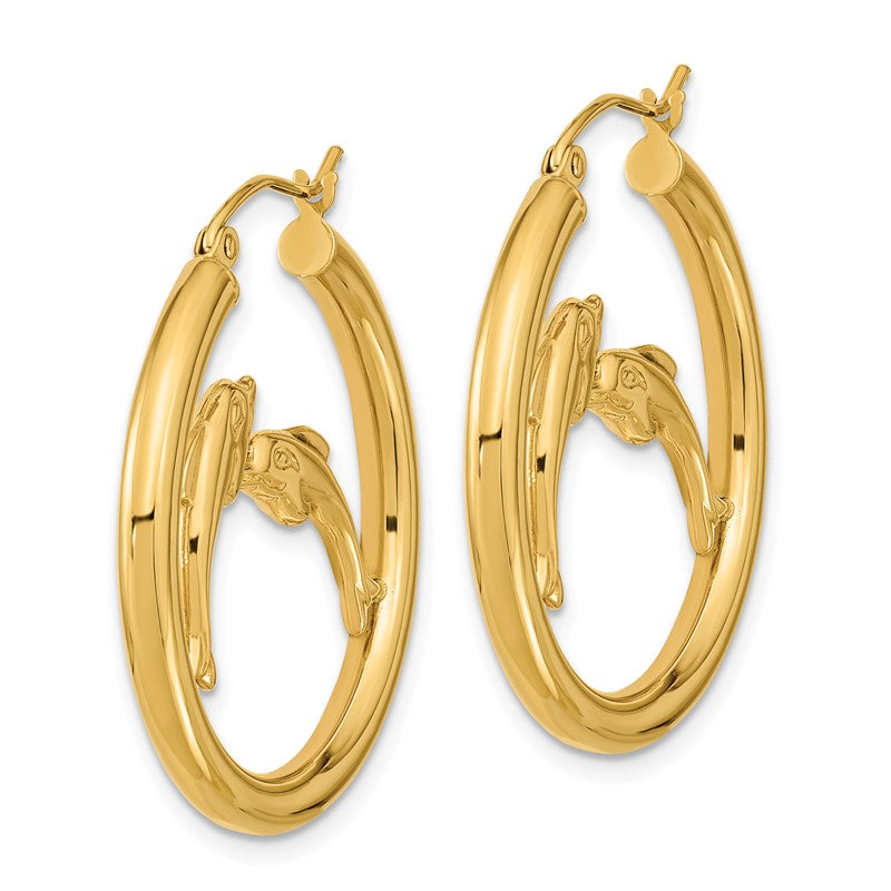 14k Polished Dolphins Hoop Earrings TF1249