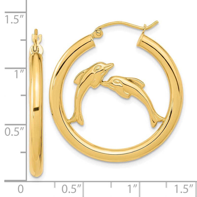 14k Polished Dolphins Hoop Earrings TF1249
