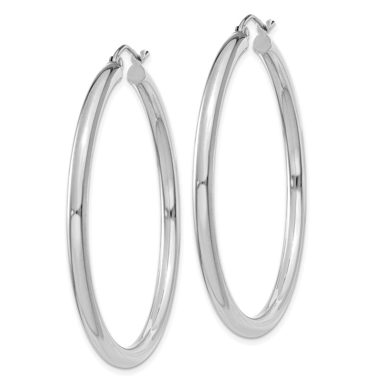 14K White Gold 3x45mm Polished Tube Hoop Earrings T853