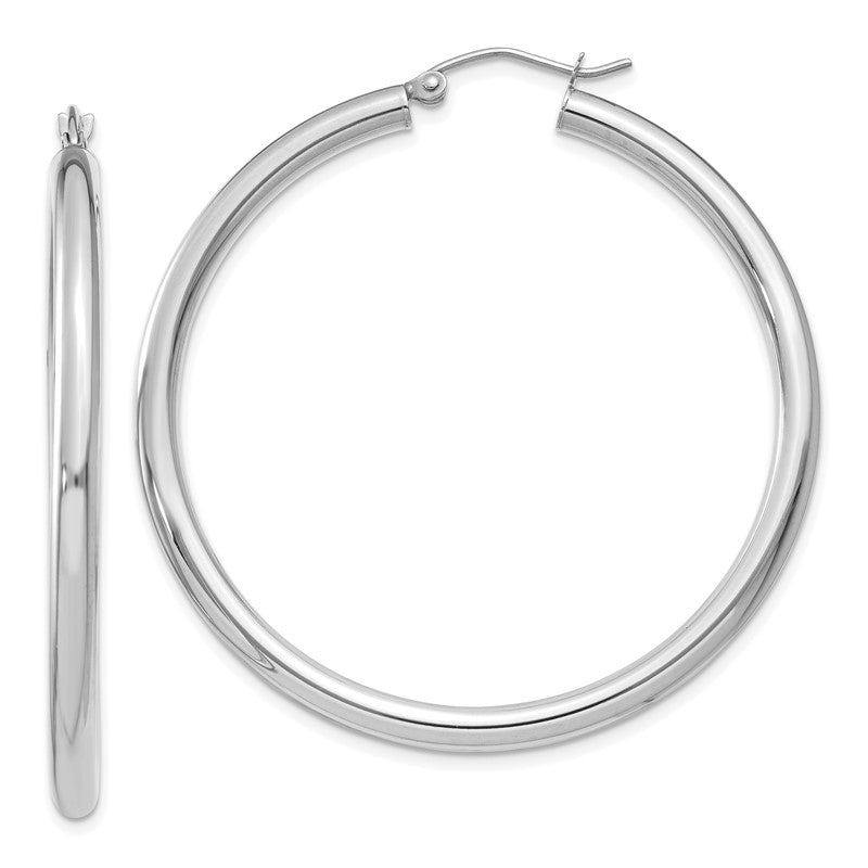 14K White Gold 3x45mm Polished Tube Hoop Earrings T853
