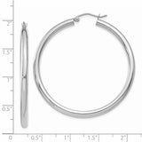 14K White Gold 3x45mm Polished Tube Hoop Earrings T853