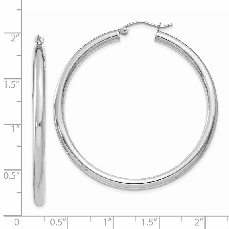 14K White Gold 3x45mm Polished Tube Hoop Earrings T853