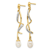 14k 7x5mm White Teardrop Freshwater Cultured Pearl and .01 carat Diamond Dangle Post Earrings XE2514AA