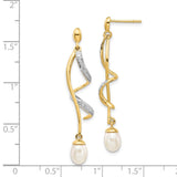 14k 7x5mm White Teardrop Freshwater Cultured Pearl and .01 carat Diamond Dangle Post Earrings XE2514AA
