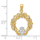 14k and White Rhodium Claddagh Pendant C3036
