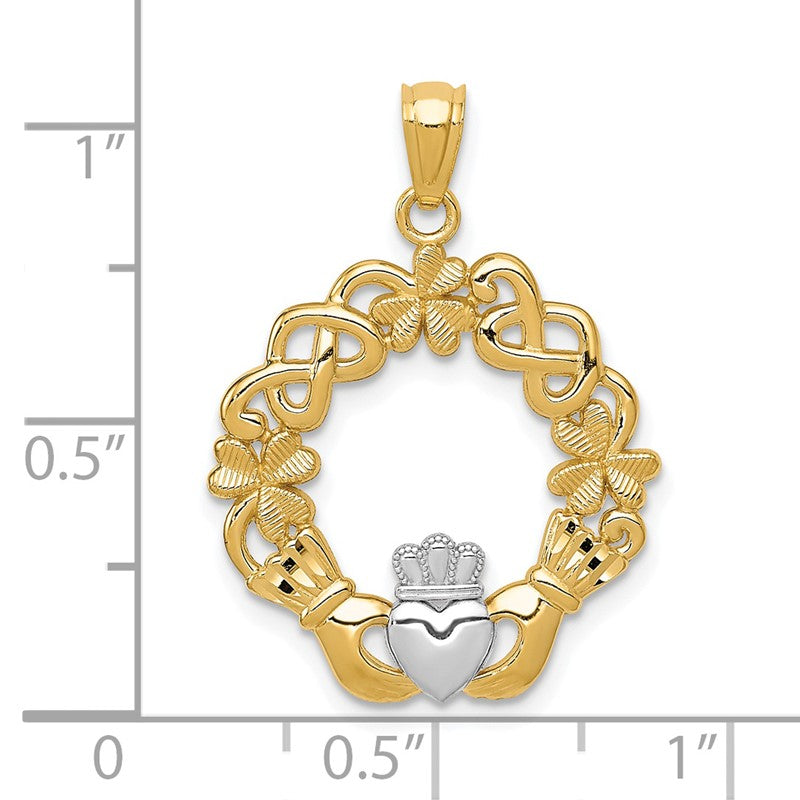 14k and White Rhodium Claddagh Pendant C3036