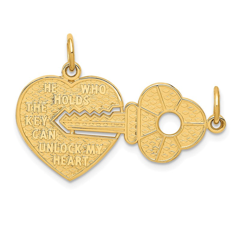 14K Polished 2-Piece Break-Apart HE WHO HOLDS THE KEY CAN UNLOCK MY HEART Charm C1025