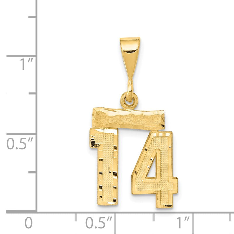 14k Small Brushed Diamond-cut Number 14 Charm SN14