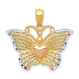 14k Two-tone with White Rhodium Butterfly with Heart Pendant C3486