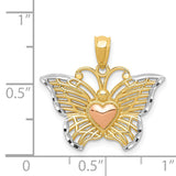 14k Two-tone with White Rhodium Butterfly with Heart Pendant C3486