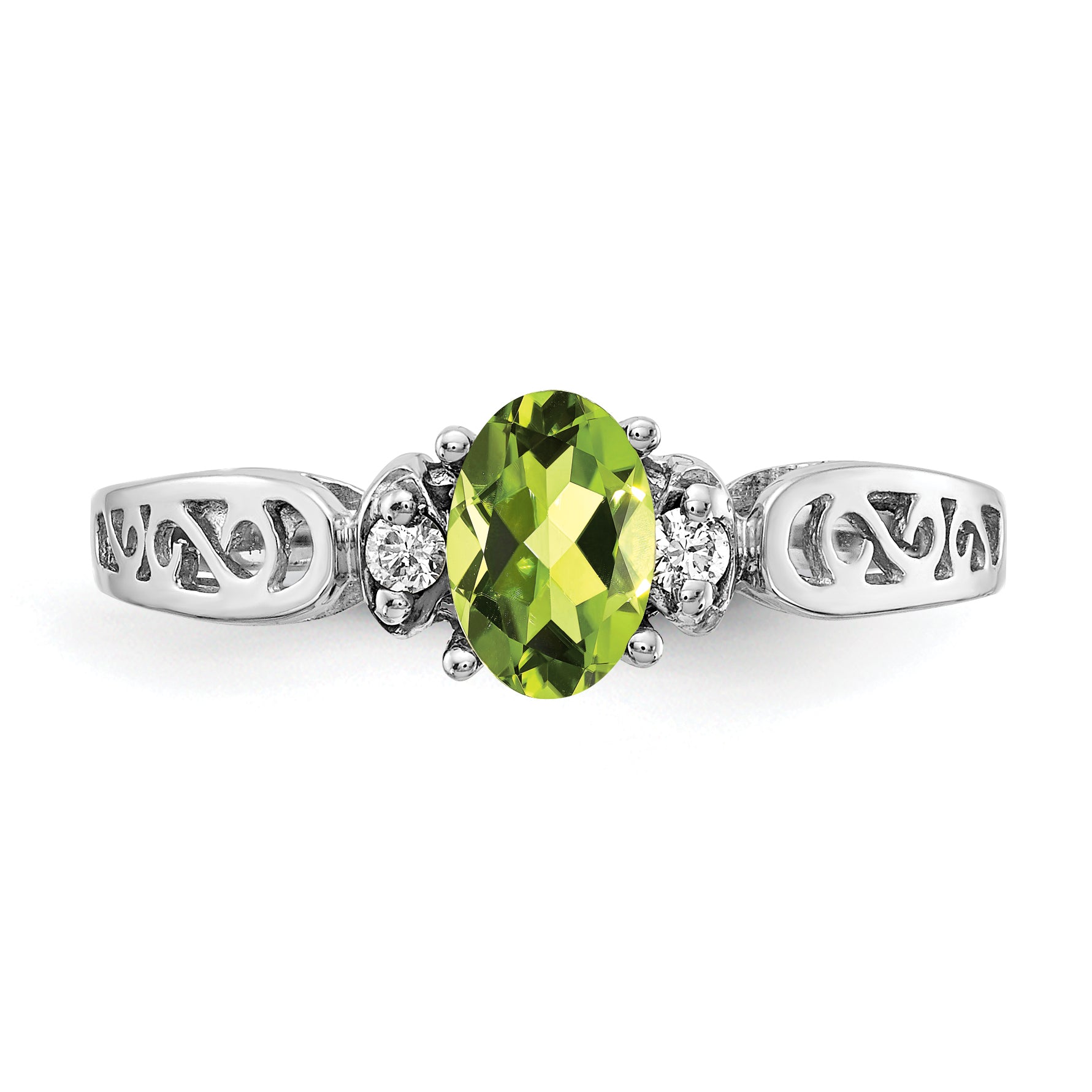 14k White Gold 6x4mm Oval Peridot and A Diamond Filigree Ring X9735PE/A