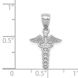 14K White Polished Caduceus Medical Symbol Pendant D4617
