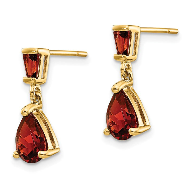 14k Pear/Baguette Garnet Dangle Post Earrings XE1699GA