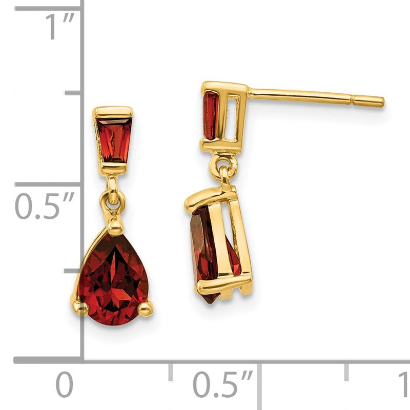 14k Pear/Baguette Garnet Dangle Post Earrings XE1699GA