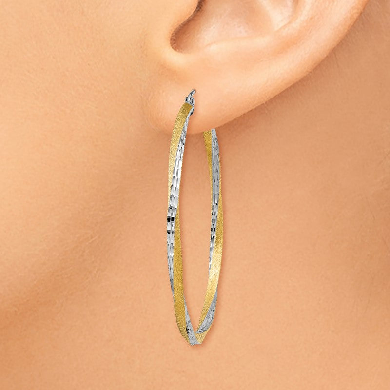 14k & Rhodium Diamond-cut 2.5mm Twisted Hoop Earrings TC435