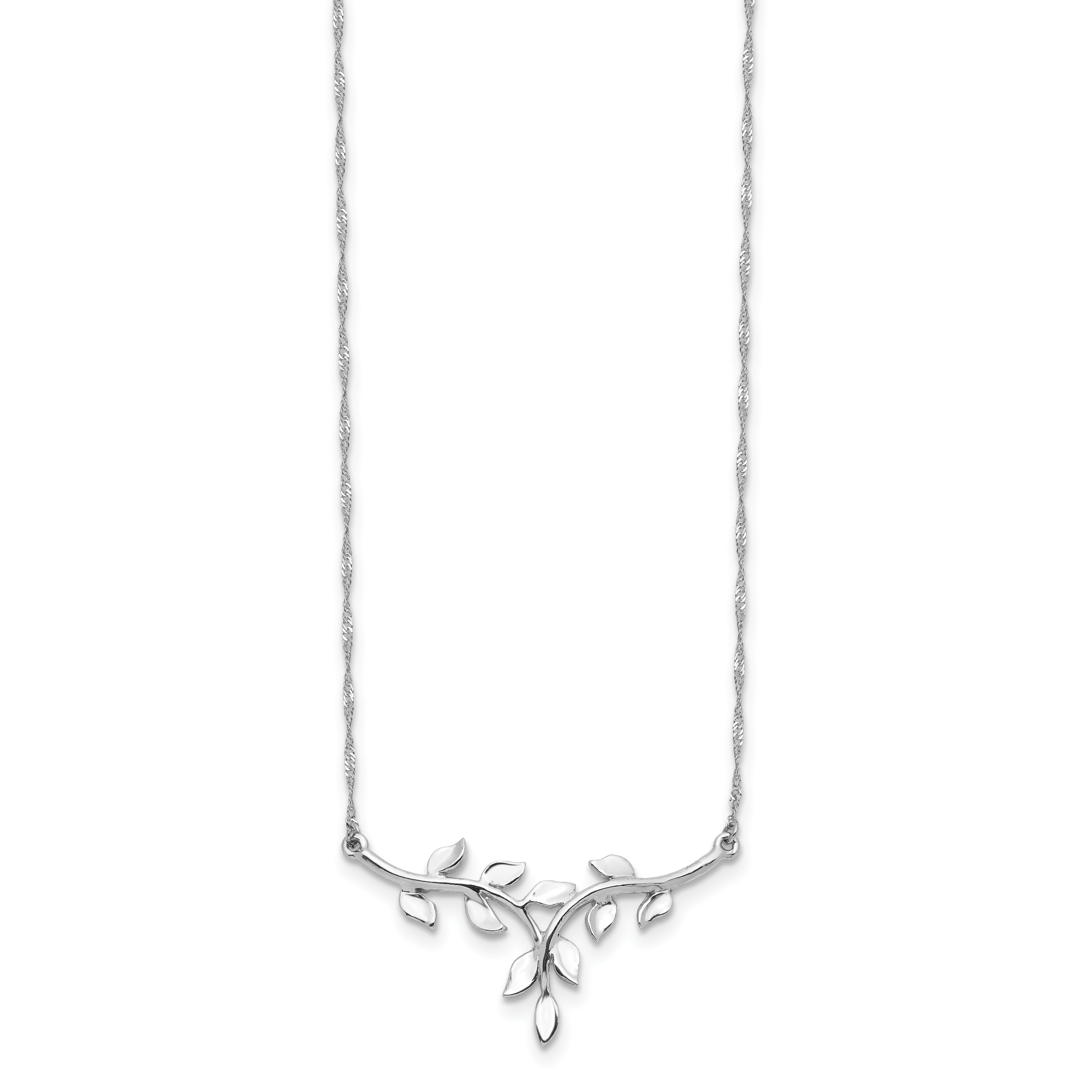 14K White Polished Leaves 17 inch Necklace SF2638