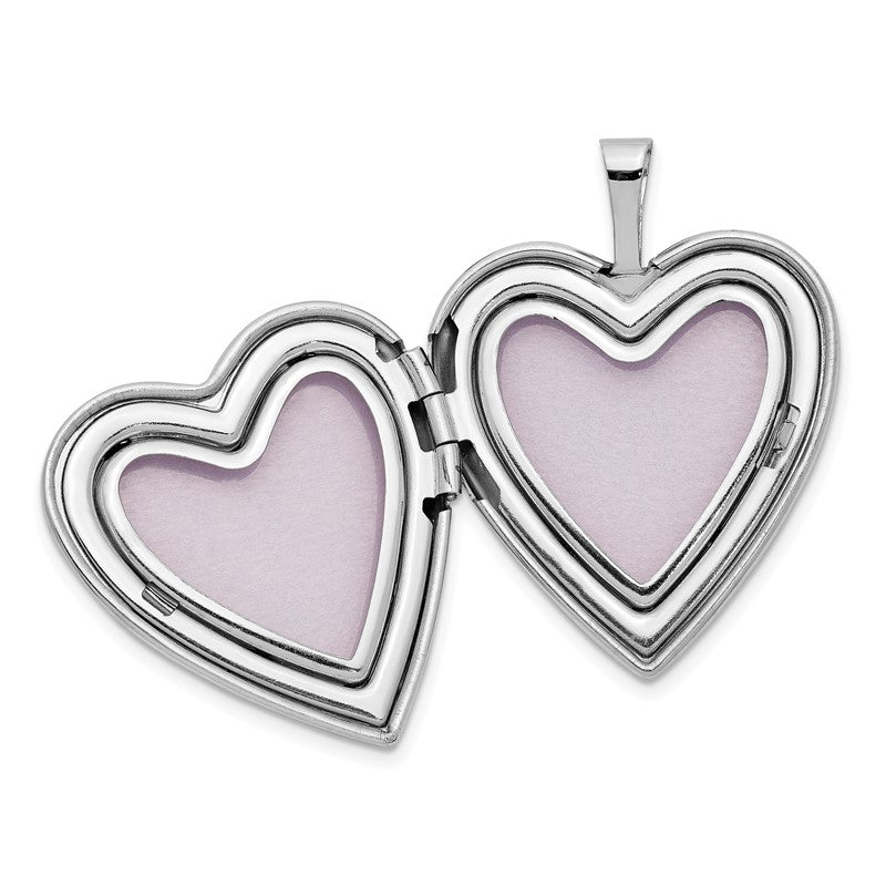 14K White Gold Pink and Green Enamel Rose I LOVE YOU Script 20mm Heart Locket XL603