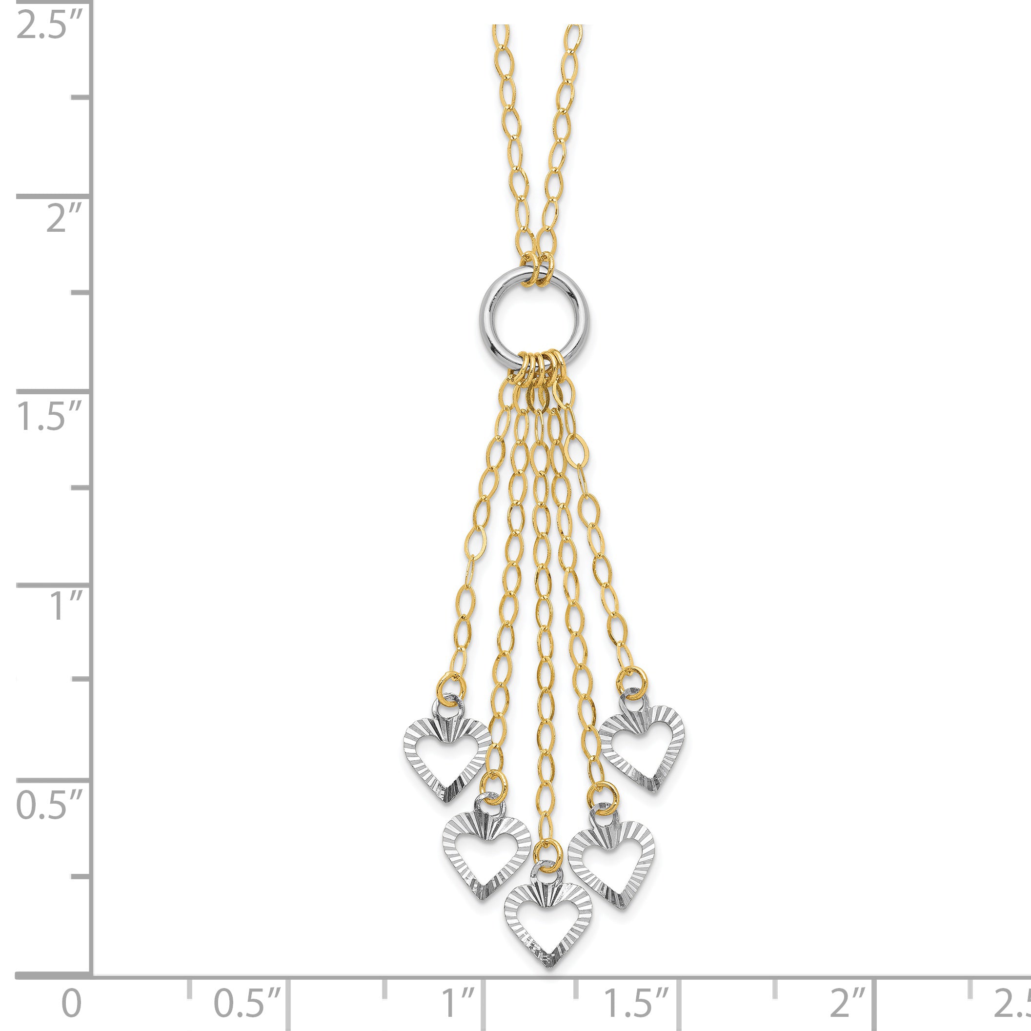 14K Two-Tone Heart Drop 16 inch Necklace Plus 2 inch Extender SF1714