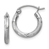 14k White Gold 2x13mm Satin Diamond-cut Round Tube Hoop Earrings TC200