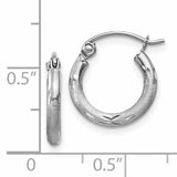 14k White Gold 2x13mm Satin Diamond-cut Round Tube Hoop Earrings TC200