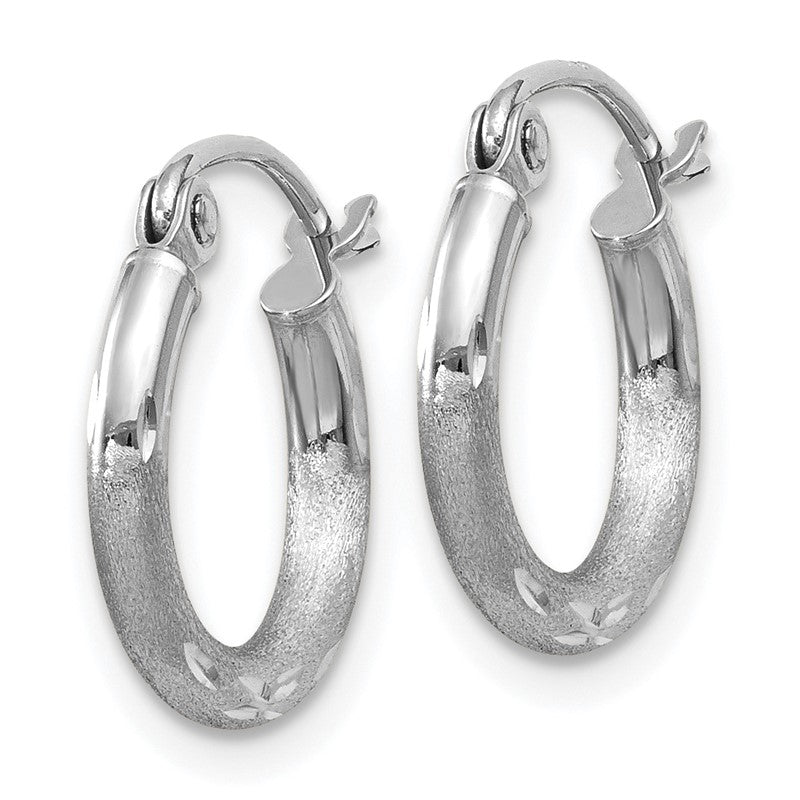 14k White Gold 2x13mm Satin Diamond-cut Round Tube Hoop Earrings TC200