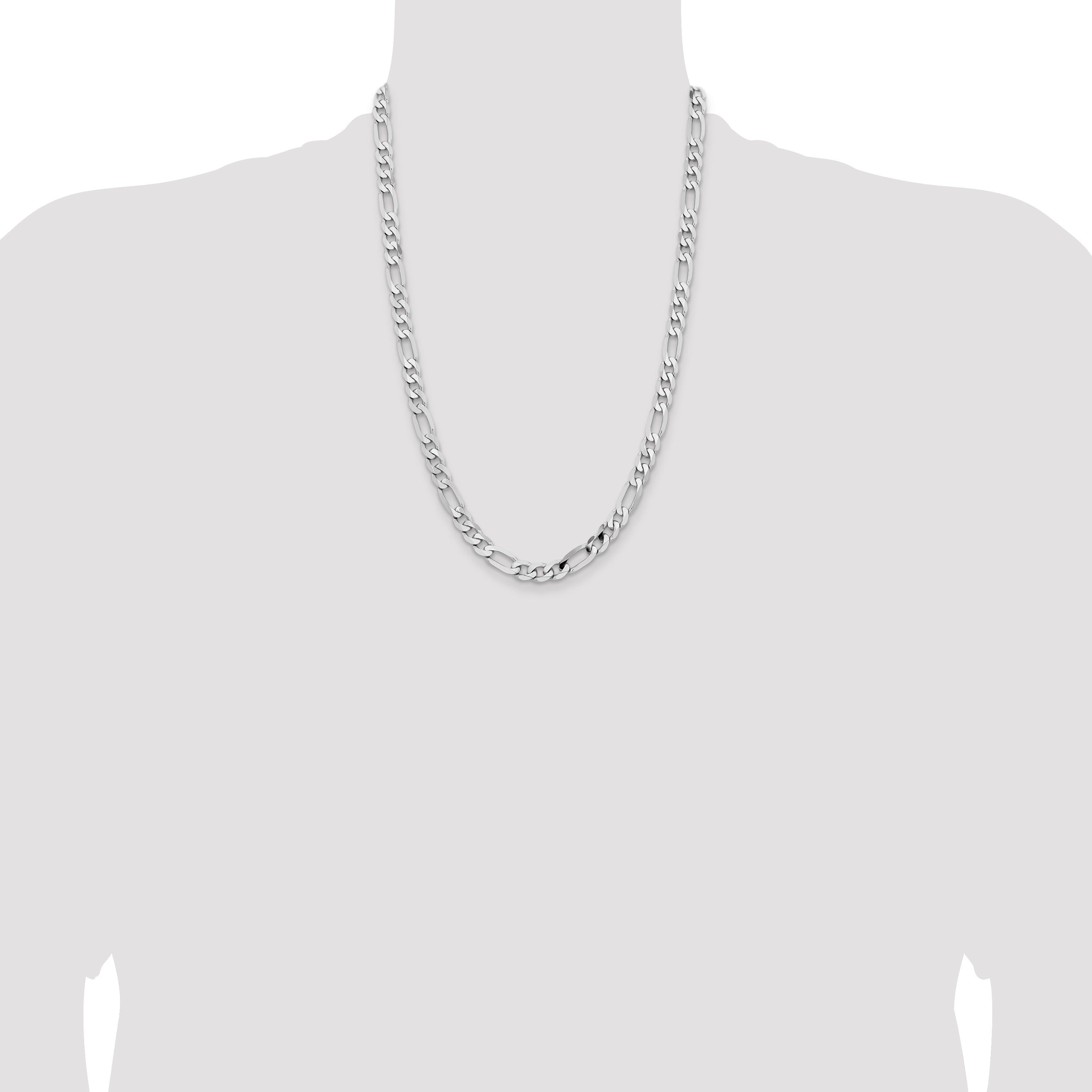 14K White Gold 20 inch 7.5mm Flat Figaro with Lobster Clasp Chain WFIG200