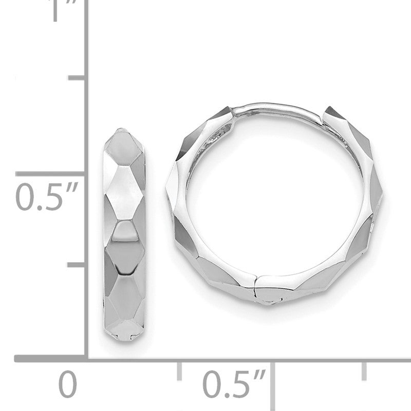 14k White Gold Diamond-cut Hoop Earrings TL569